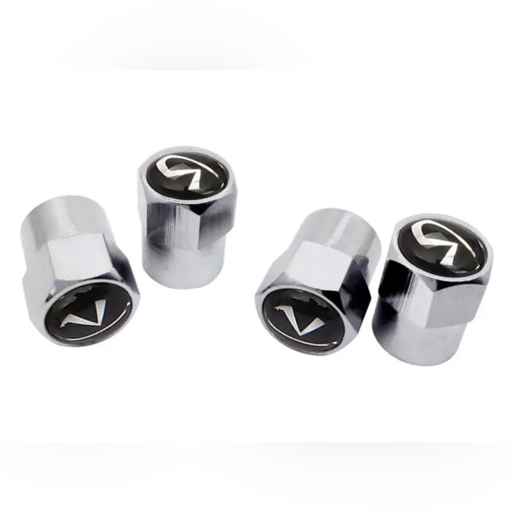 NWT 4 Pcs Black Metal Infiniti Car Wheel Tire Valve Stem Cover